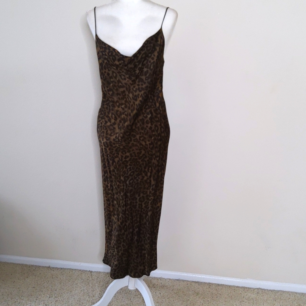 Zara Flowing Leopard Satin Dress
